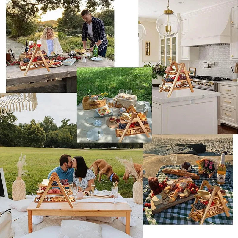 Junips | 3-tier wooden step plate decor cake stand farmhouse step plate party serving dish and trays