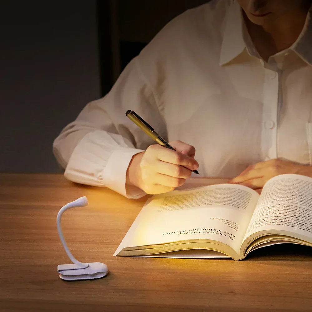 Junips | Mini Book Light - Portable Clip-On Night Light with USB Charging, Dimmable LED for Bedroom, Eye Protection, and Camping - 360° Flip Clip Book Lamp