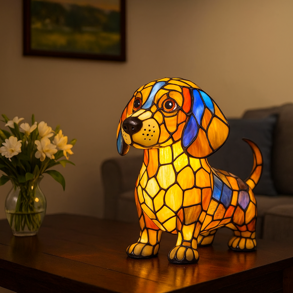 Junips | Stained Glass Lamp Dog Design Decorative Table Night Light
