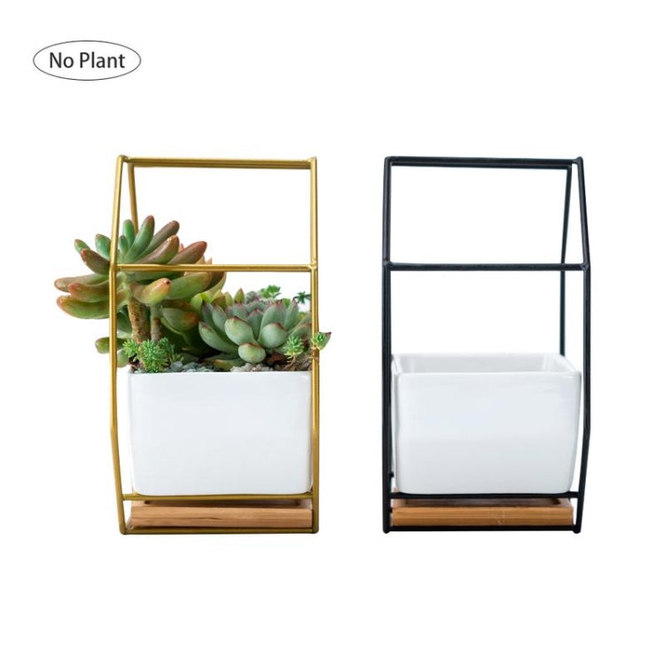 Junips | Simple octagonal geometric wall hanging table succulent plate bamboo support iron frame flower pot (black)