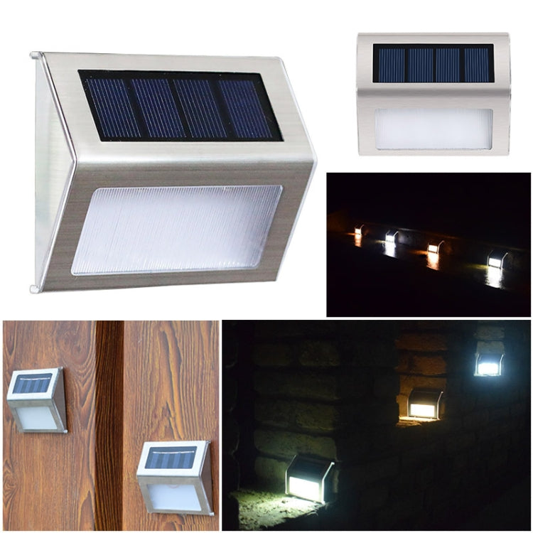 Junips | 2PCS Solar Stainless Steel 3 LED Stair Wall Lamp Outdoor Garden Fence Light (White Light)