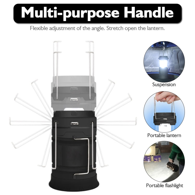 Junips | LED Tent Light Solar Rechargeable Camping Lamp Expandable Multifunctional Lantern, Supports USB Output, EU Plug (Blue)