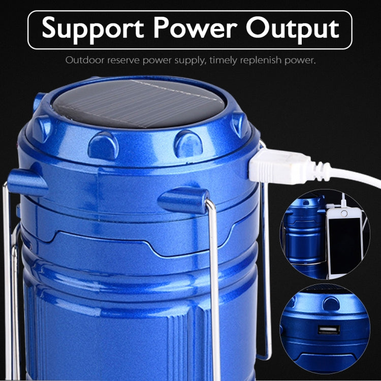 Junips | LED Tent Light Solar Rechargeable Camping Lamp Expandable Multifunctional Lantern, Supports USB Output, EU Plug (Blue)