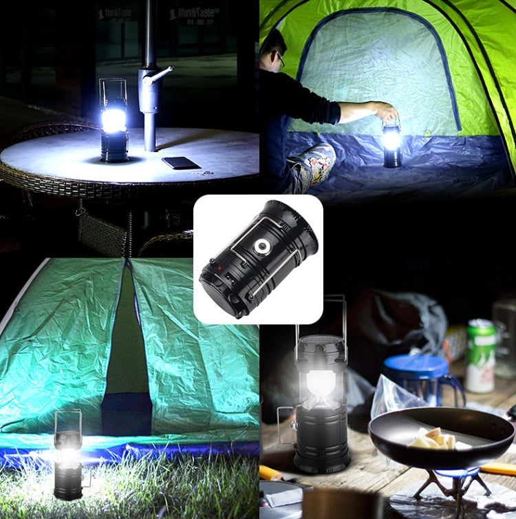 Junips | LED Tent Light Solar Rechargeable Camping Lamp Expandable Multifunctional Lantern, Supports USB Output, EU Plug (Blue)