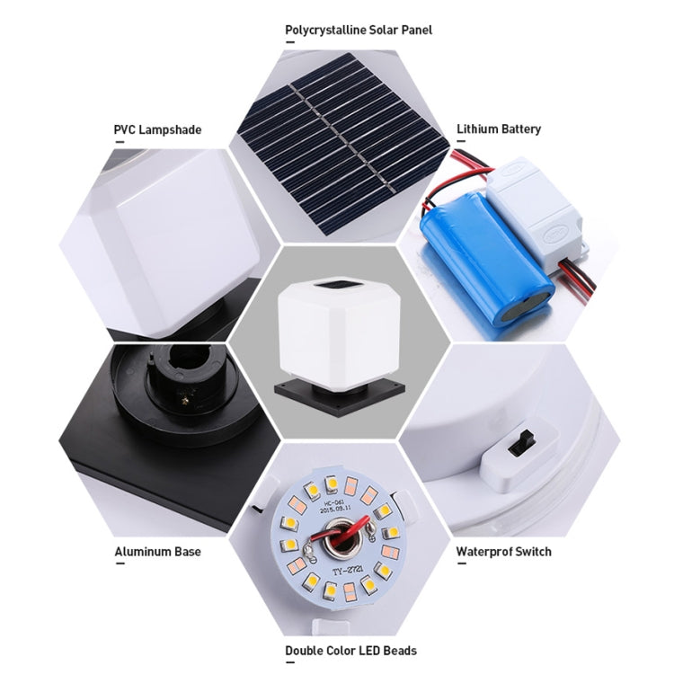 Junips | 003 Solar Square Outdoor Post Light LED Waterproof Wall Lights, Size: 20cm (White Light)