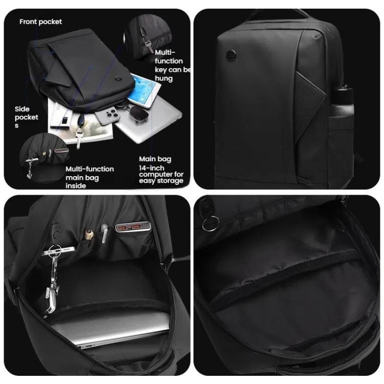 Junips | Men's 14-Inch Laptop Backpack Waterproof Large Capacity Business Commuter Backpack (Black)