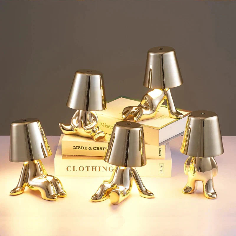 Junips | Golden Man LED Thinking Table Lamp – Playful Nightstand Lamp for Bedroom & Decor