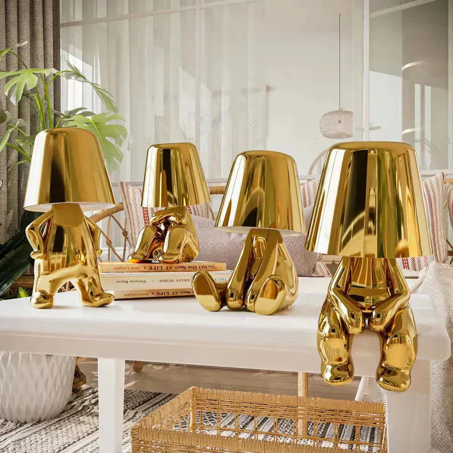 Junips | Golden Man LED Thinking Table Lamp – Playful Nightstand Lamp for Bedroom & Decor