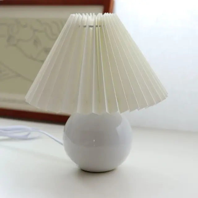 Junips | Luminous Heritage: Vintage Table Lamp with Pleated Shade – Elegant Antique Retro Nightstand Lighting Solutions