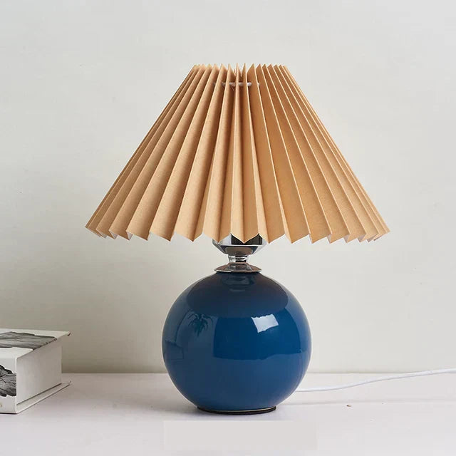 Junips | Luminous Heritage: Vintage Table Lamp with Pleated Shade – Elegant Antique Retro Nightstand Lighting Solutions