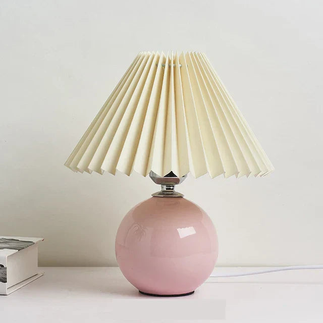 Junips | Luminous Heritage: Vintage Table Lamp with Pleated Shade – Elegant Antique Retro Nightstand Lighting Solutions