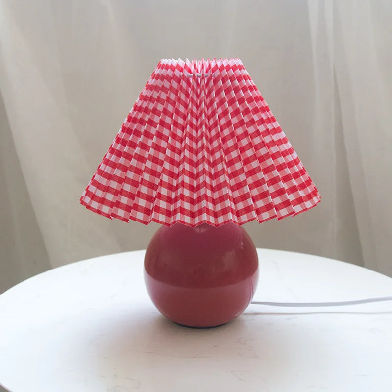 Junips | Luminous Heritage: Vintage Table Lamp with Pleated Shade – Elegant Antique Retro Nightstand Lighting Solutions