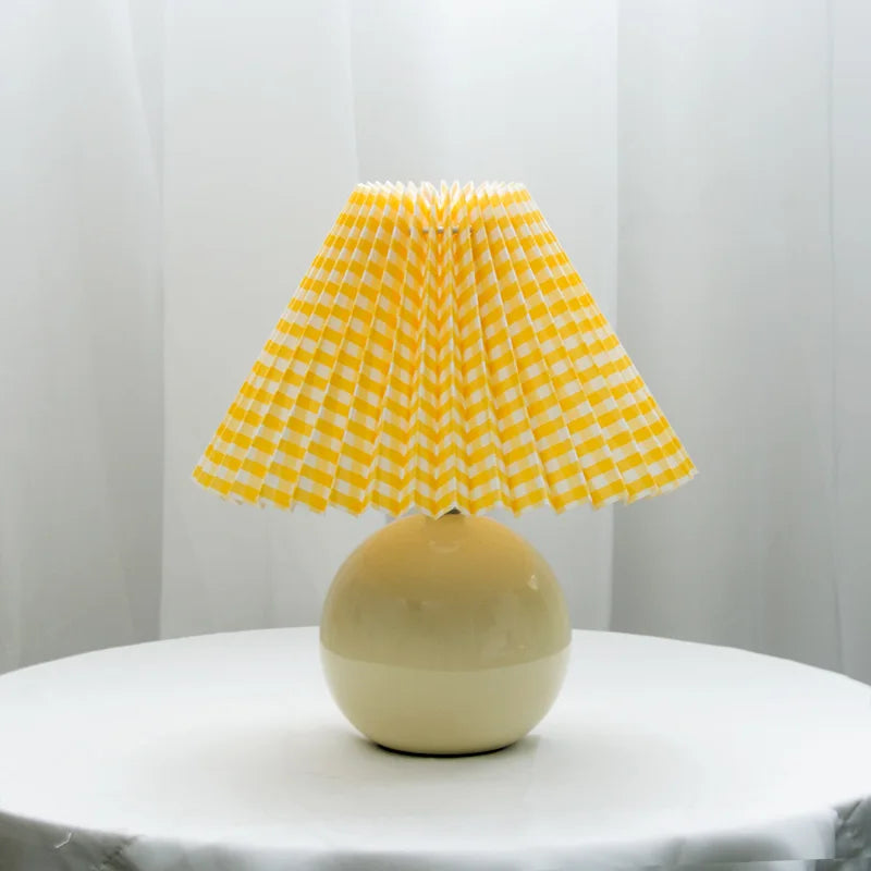Junips | Luminous Heritage: Vintage Table Lamp with Pleated Shade – Elegant Antique Retro Nightstand Lighting Solutions