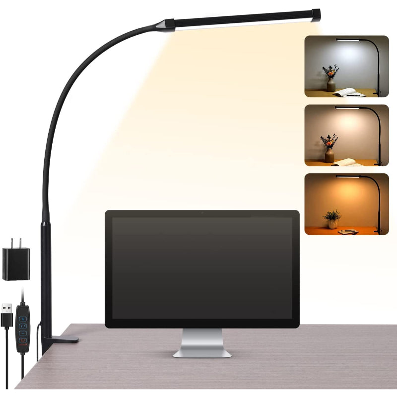 Junips | LED Desk Lamp with Lamp, eye-friendly Clip-On Lights for the Home Office, 3 Modes 10 Brightness Levels, long flexible Gooseneck, Metal, Swing Arm Architect Task Desk Lamps with USB Adapter, White