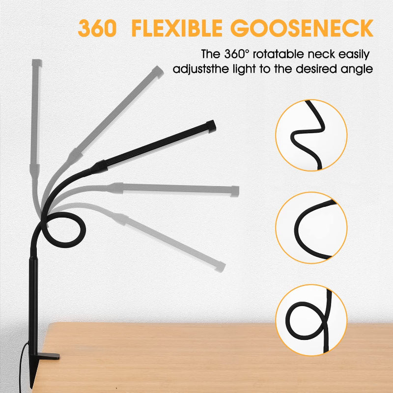 Junips | LED Desk Lamp with Lamp, eye-friendly Clip-On Lights for the Home Office, 3 Modes 10 Brightness Levels, long flexible Gooseneck, Metal, Swing Arm Architect Task Desk Lamps with USB Adapter, White