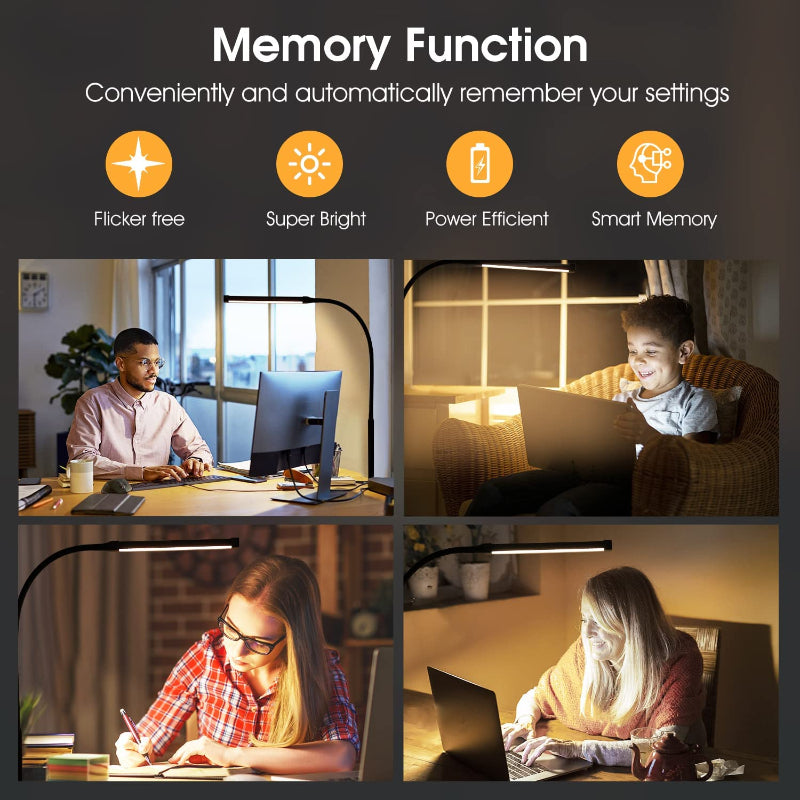 Junips | LED Desk Lamp with Lamp, eye-friendly Clip-On Lights for the Home Office, 3 Modes 10 Brightness Levels, long flexible Gooseneck, Metal, Swing Arm Architect Task Desk Lamps with USB Adapter, White