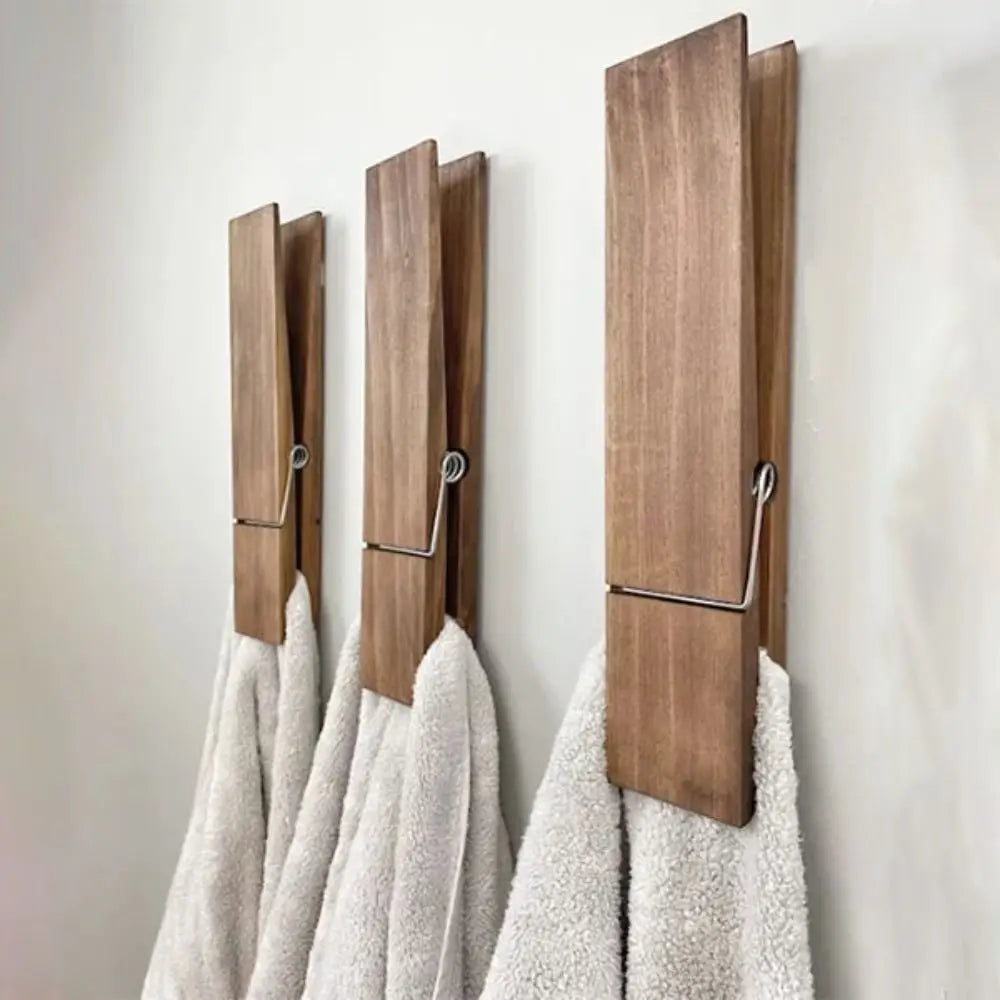 Junips | Wall-mounted towel clip – No drilling – Modern wood design – Strong adhesive surface