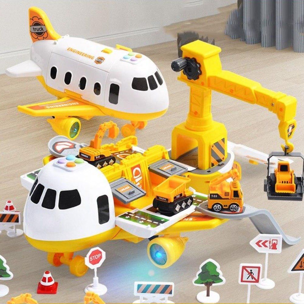 Junips | Adventure Airplane & Vehicle Toy Set | Industrial-Grade Non-Toxic ABS | ASTM & EN71 Compliant | 4-Piece Friction-Powered Transport System | Fine Motor Skill Development Kit