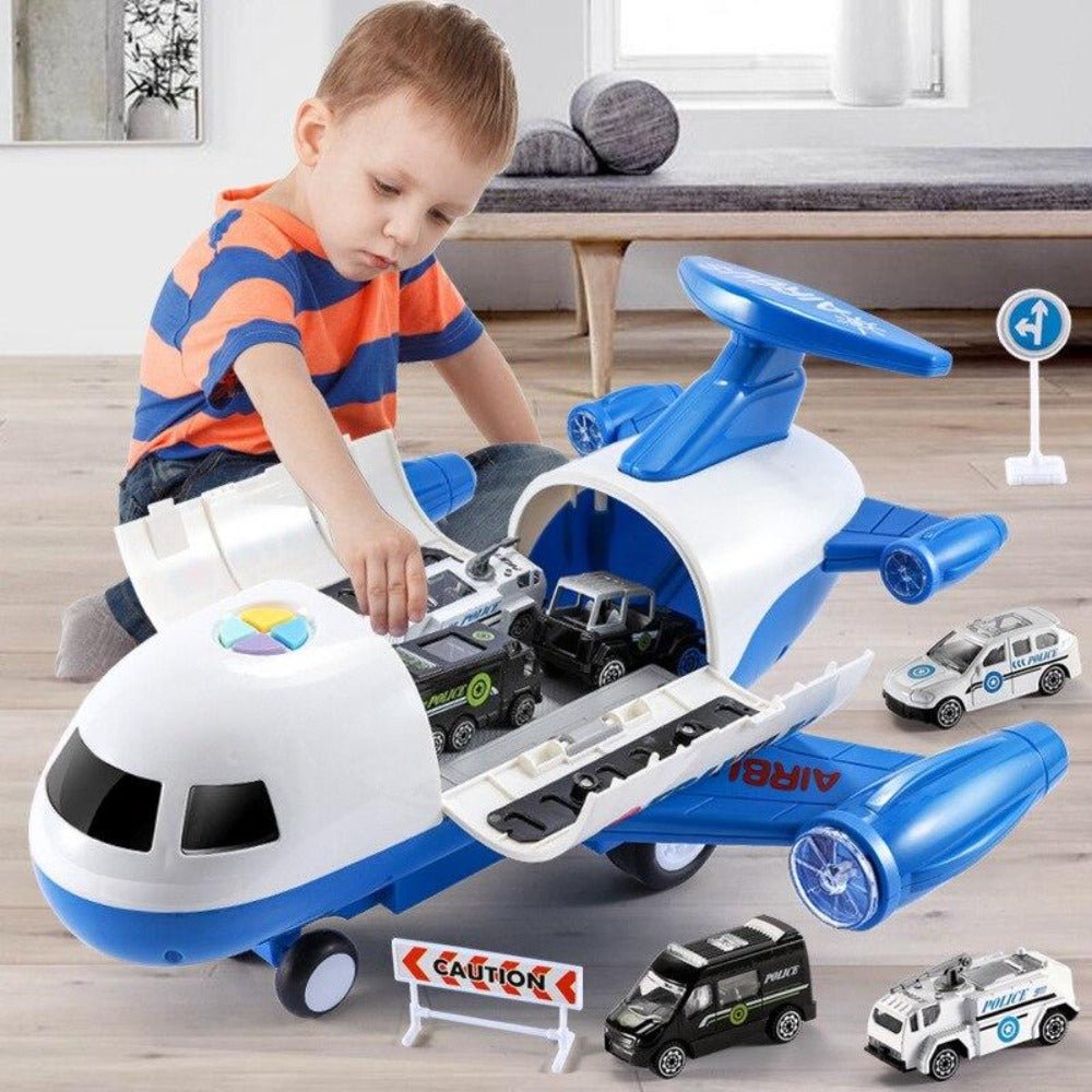 Junips | Adventure Airplane & Vehicle Toy Set | Industrial-Grade Non-Toxic ABS | ASTM & EN71 Compliant | 4-Piece Friction-Powered Transport System | Fine Motor Skill Development Kit