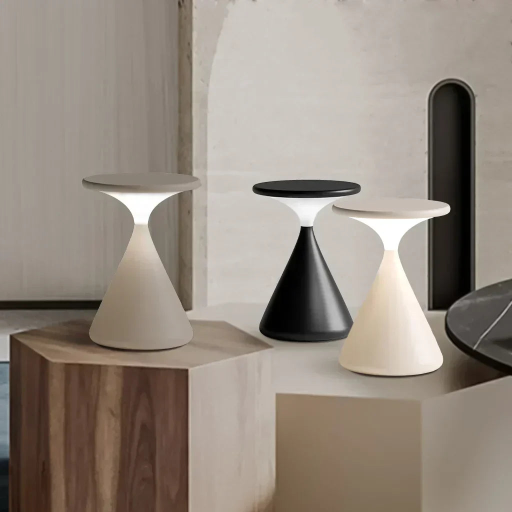 Junips | Aeron Hourglass Cordless LED Table Lamp – Rechargeable, Dimmable, Modern Design