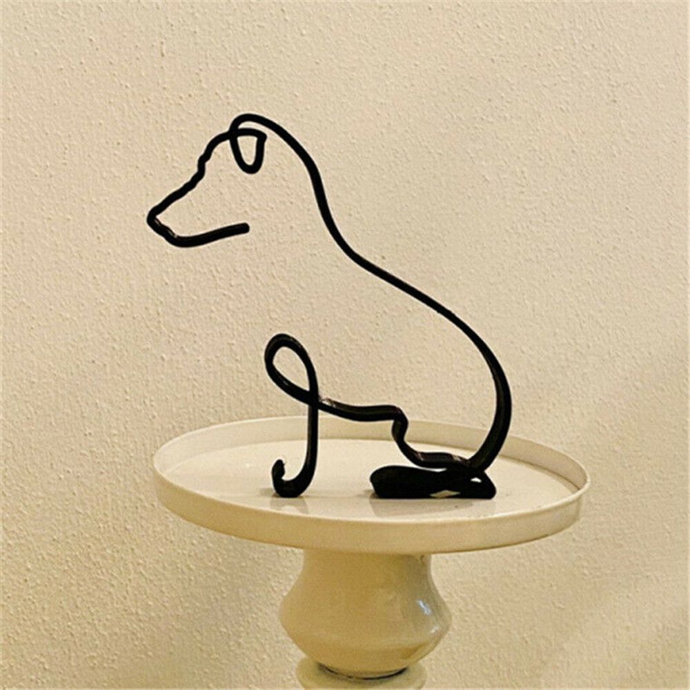 Junips | Tier Kunst Eisen Skulptur Retro Metall schwarze Linien Katze Hund Schreibtisch Ornament