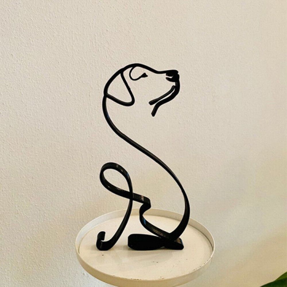 Junips | Tier Kunst Eisen Skulptur Retro Metall schwarze Linien Katze Hund Schreibtisch Ornament