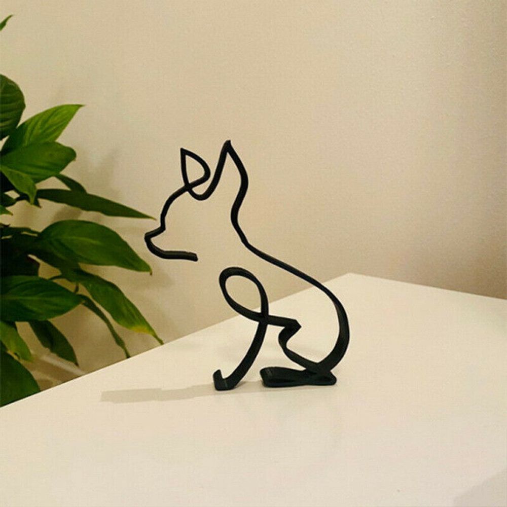Junips | Tier Kunst Eisen Skulptur Retro Metall schwarze Linien Katze Hund Schreibtisch Ornament