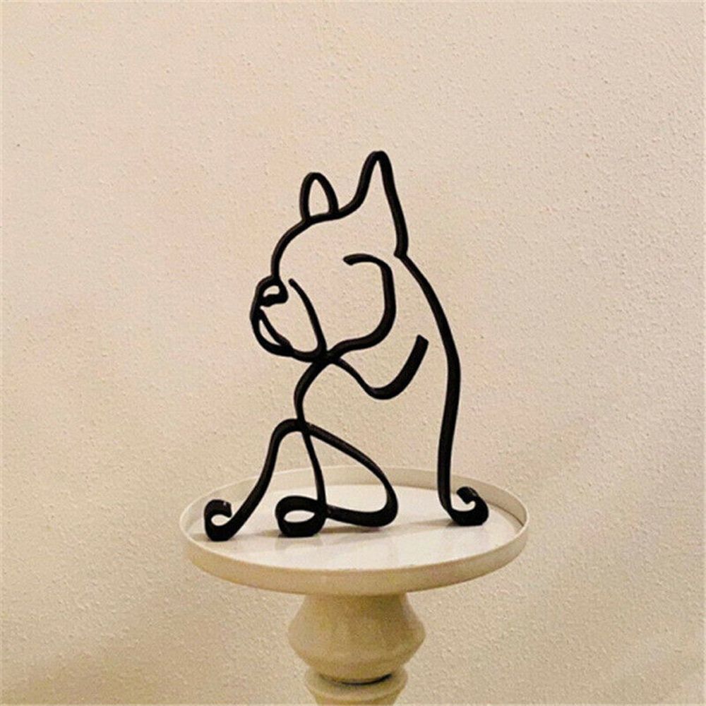 Junips | Tier Kunst Eisen Skulptur Retro Metall schwarze Linien Katze Hund Schreibtisch Ornament