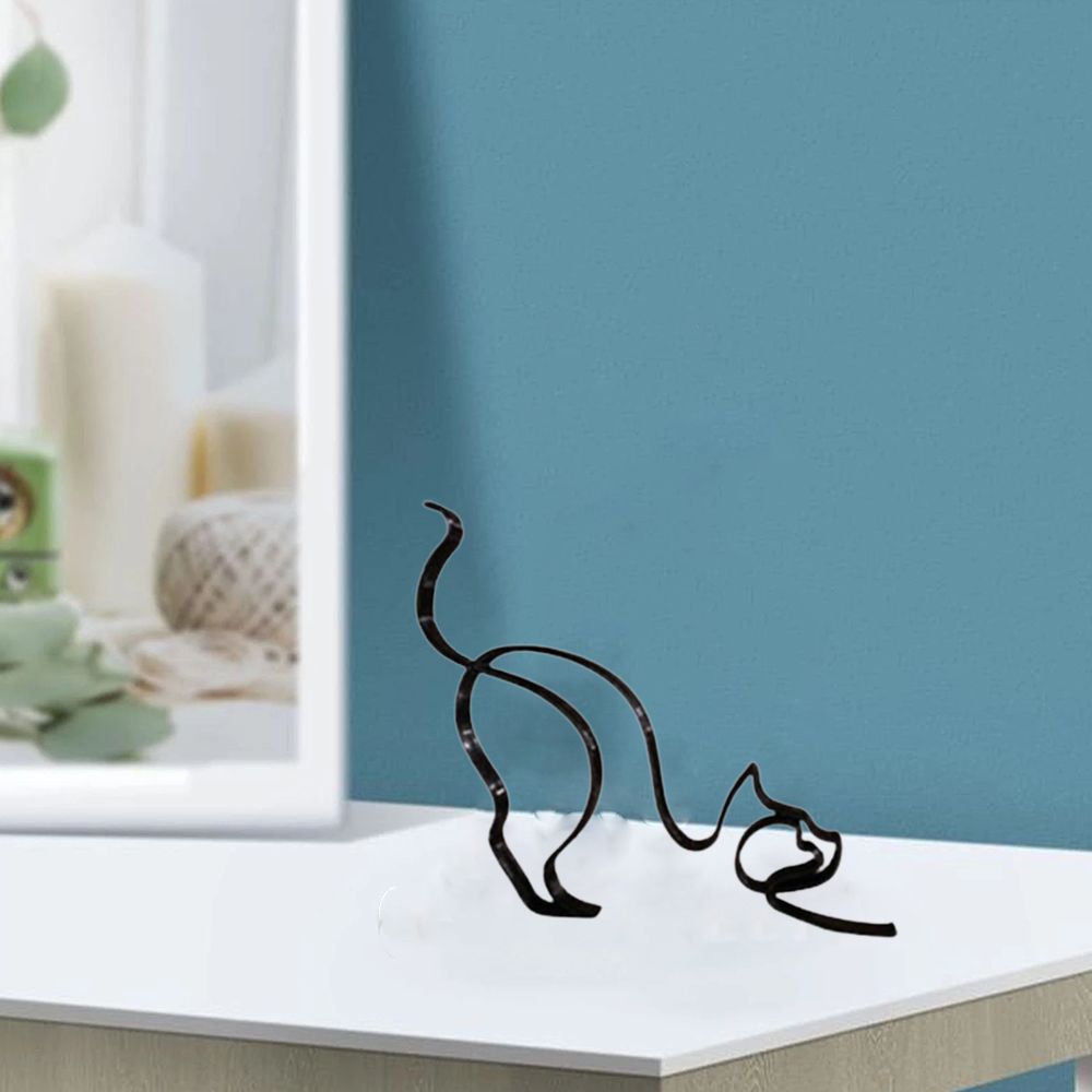 Junips | Tier Kunst Eisen Skulptur Retro Metall schwarze Linien Katze Hund Schreibtisch Ornament