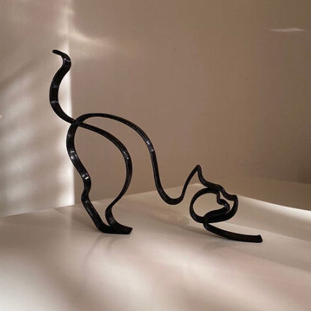 Junips | Tier Kunst Eisen Skulptur Retro Metall schwarze Linien Katze Hund Schreibtisch Ornament