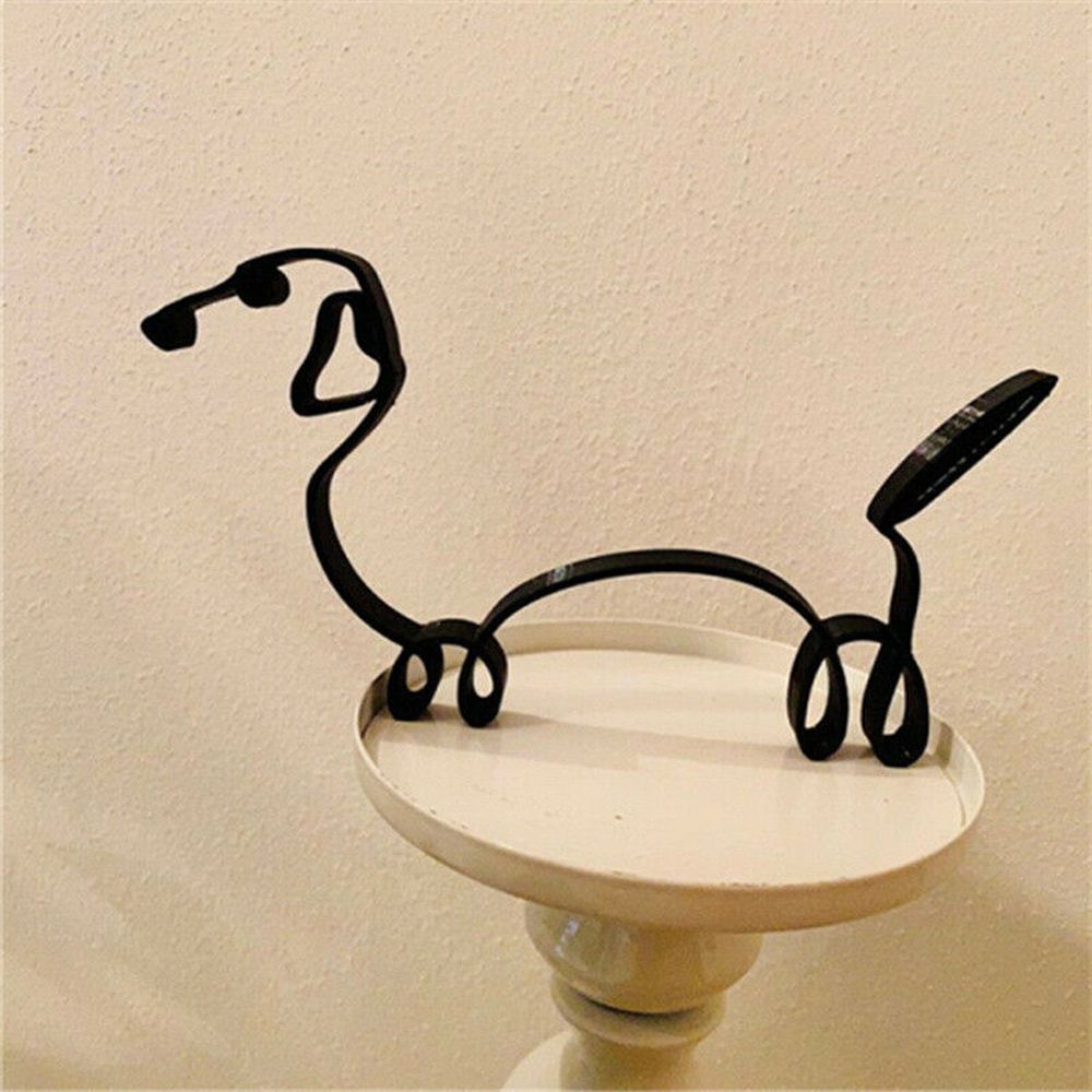 Junips | Tier Kunst Eisen Skulptur Retro Metall schwarze Linien Katze Hund Schreibtisch Ornament