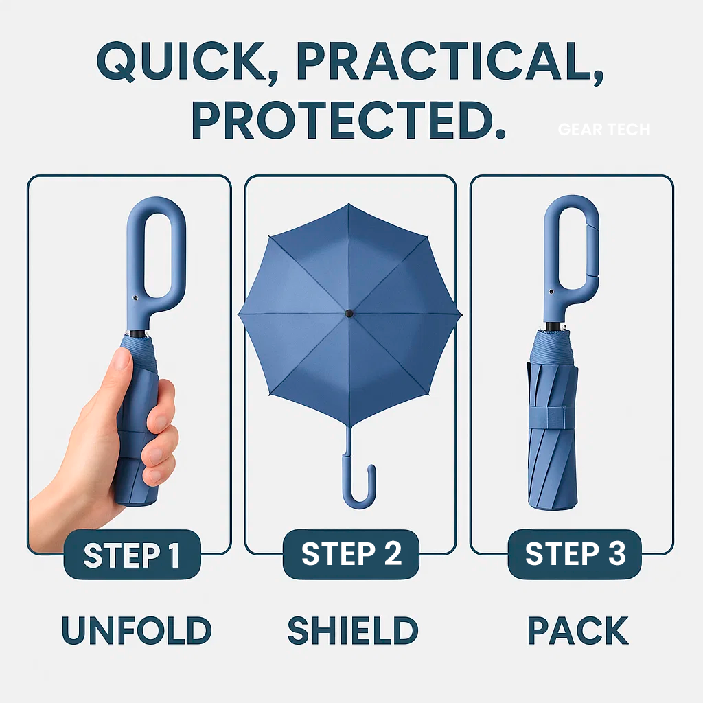 Junips | Wind-Resistant Automatic Folding Umbrella with Large Buckle Handle – Compact & Durable