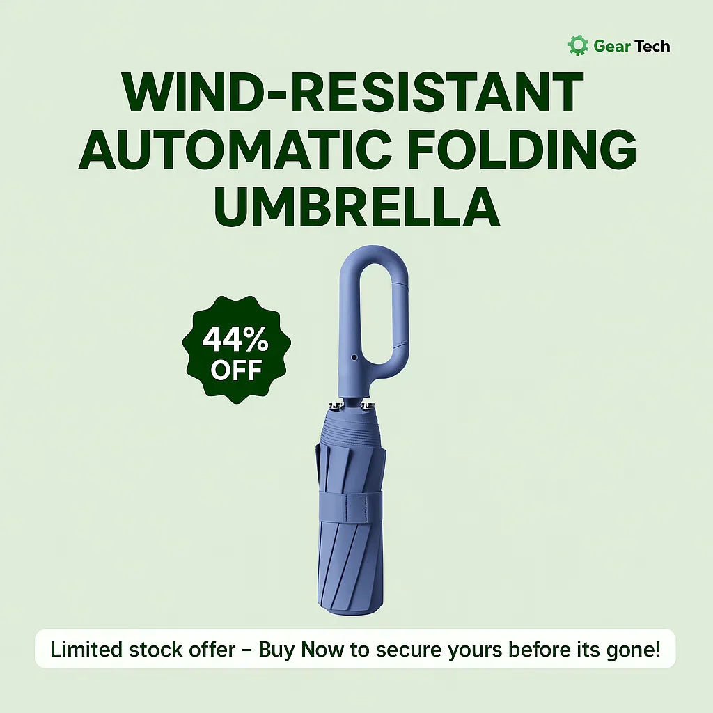 Junips | Wind-Resistant Automatic Folding Umbrella with Large Buckle Handle – Compact & Durable