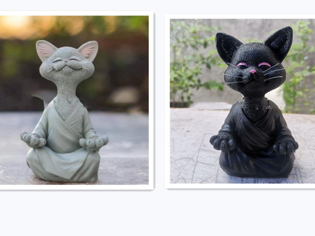 Junips | Playful Black Buddha Cat Figure Meditation Yoga Collectible Happy Cat Decor Home Garden Decoration Garden Ornament