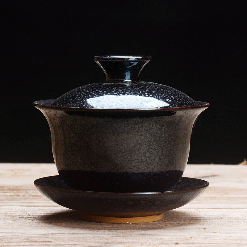 Junips | Vintage Kiln Ceramic Gaiwan Sancai Tea Cup Tea Cup and Saucer with Lid