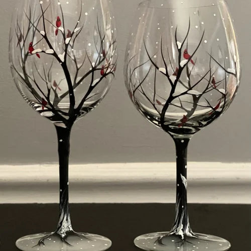 Junips | Hand Painted Four Seasons Tree Wine Glasses | Unique Art