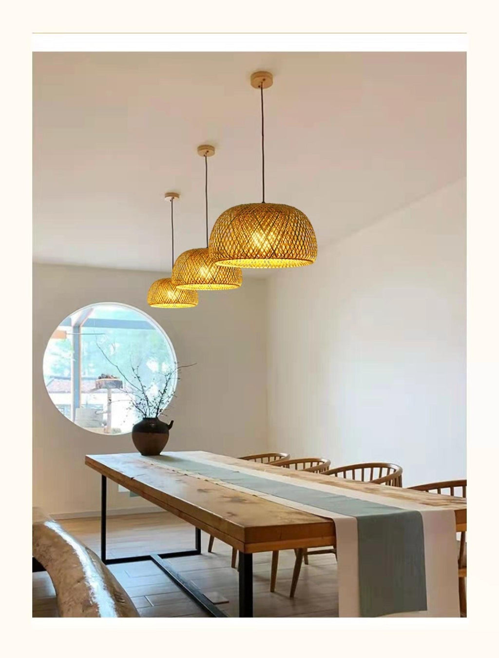 Junips | Hanging ceiling lamp made of bamboo C │ Handmade lighting from wood and rattan for interior decoration