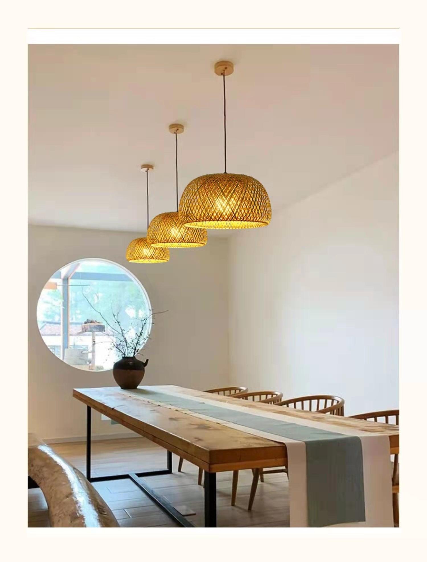 Junips | Hanging ceiling lamp made of bamboo C │ Handmade lighting from wood and rattan for interior decoration