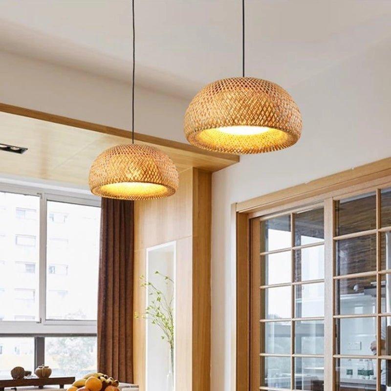 Junips | Hanging ceiling lamp made of bamboo C │ Handmade lighting from wood and rattan for interior decoration