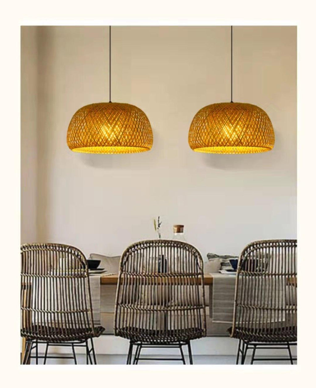 Junips | Hanging ceiling lamp made of bamboo C │ Handmade lighting from wood and rattan for interior decoration