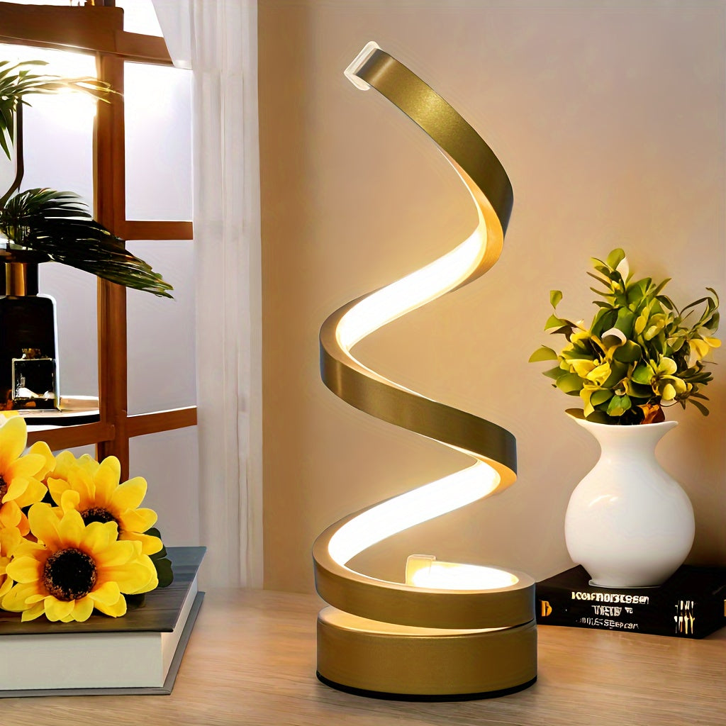 Junips | Modern Spiral Table Lamp – Creative LED Desk Lamp with Gentle Warm Light, Perfect for Bedroom, Living Room, and Study Decor