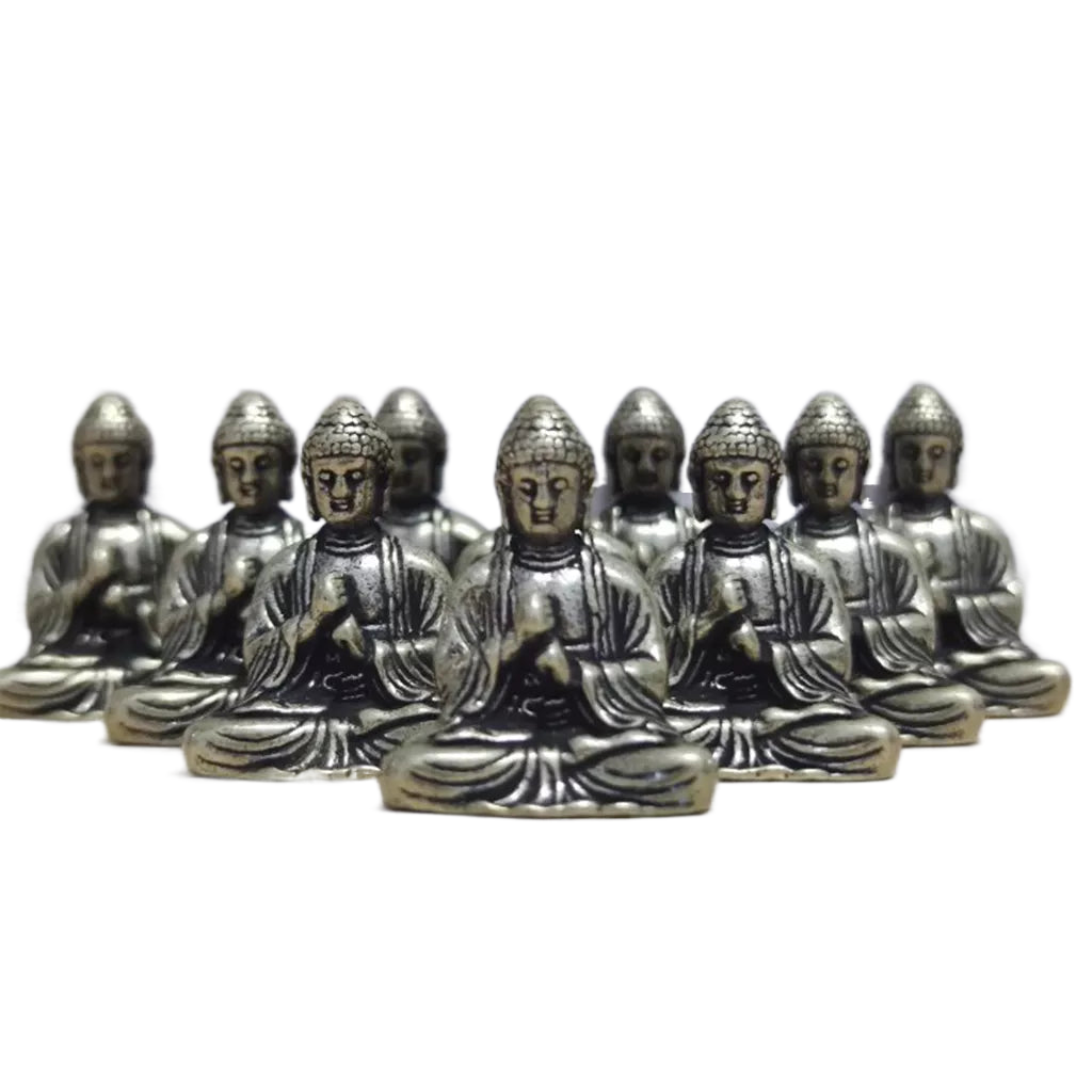 Junips | 10 pieces mini brass sitting Buddha statue figure for travel Buddhism worship home office desk decoration
