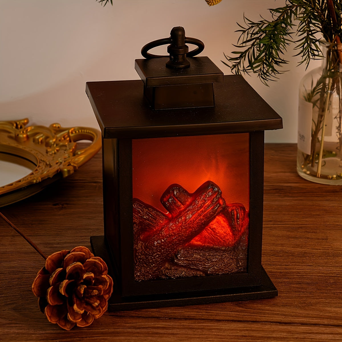Junips | Cozy rectangular fireplace lantern stove lamp - Realistic simulation flame lights