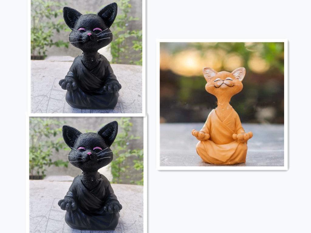 Junips | Playful Black Buddha Cat Figure Meditation Yoga Collectible Happy Cat Decor Home Garden Decoration Garden Ornament