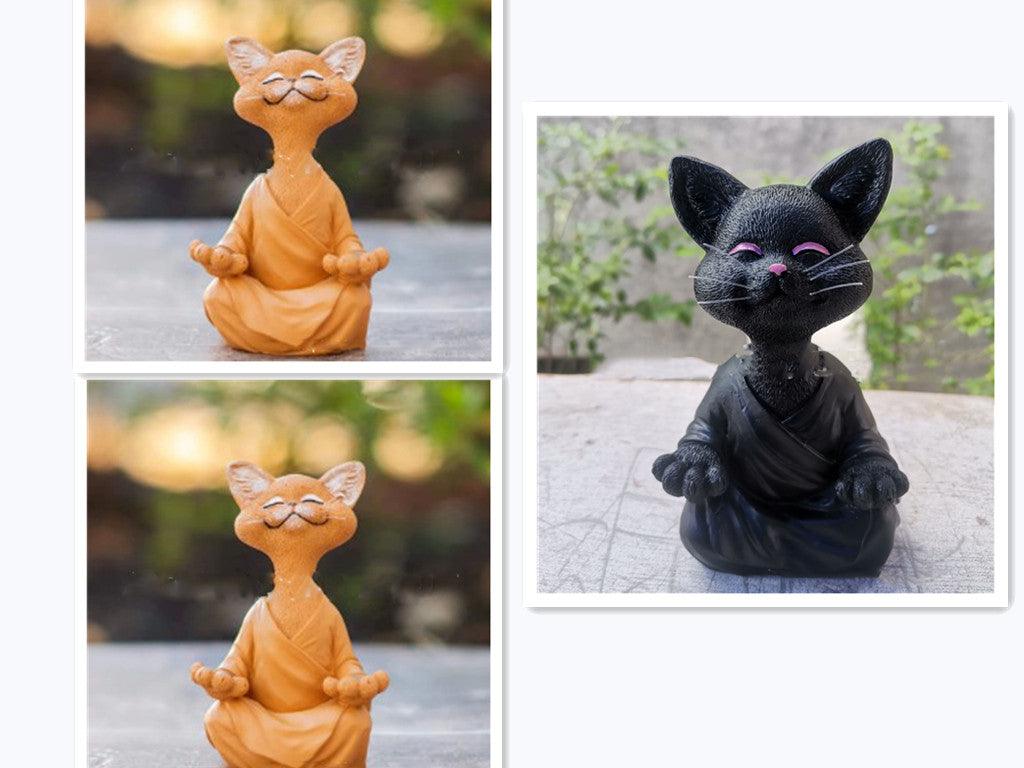 Junips | Playful Black Buddha Cat Figure Meditation Yoga Collectible Happy Cat Decor Home Garden Decoration Garden Ornament