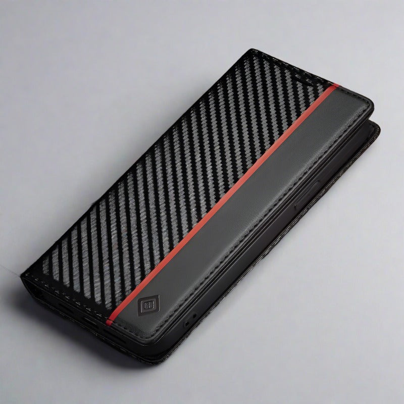 Junips | S23 Phone case | Card holder made of carbon fiber leather with magnetic closure