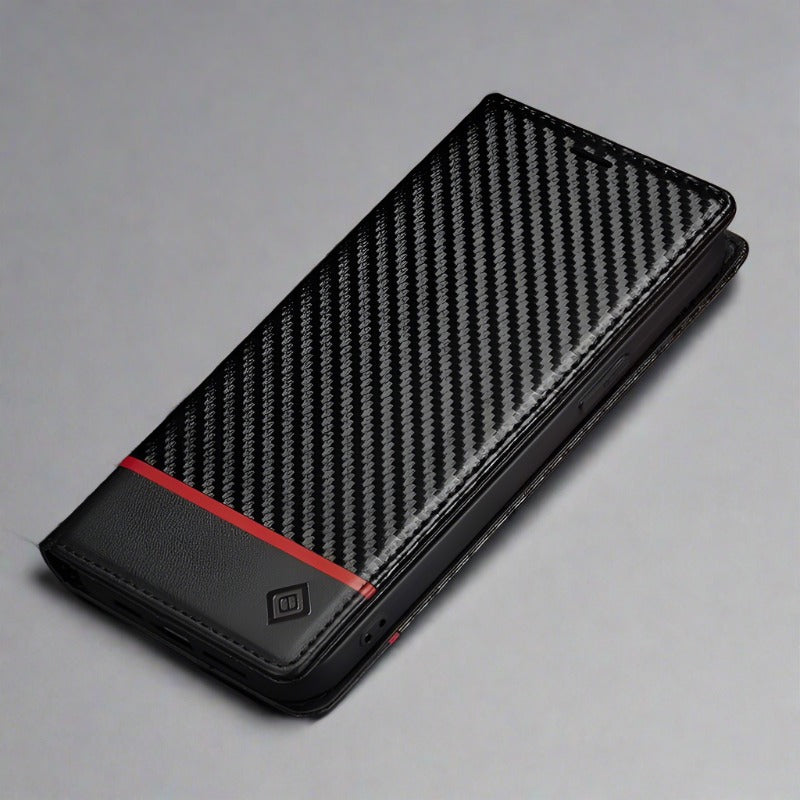 Junips | S23 Phone case | Card holder made of carbon fiber leather with magnetic closure