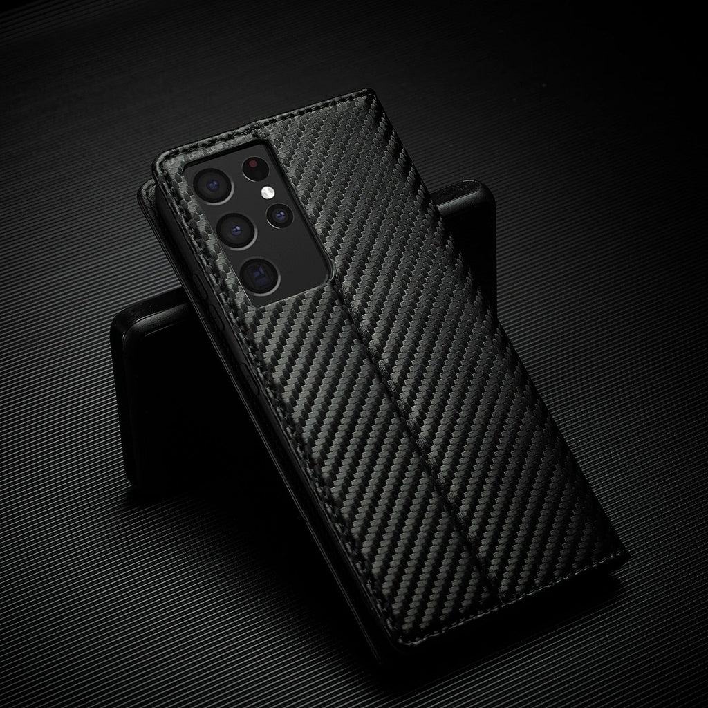 Junips | S23 Phone case | Card holder made of carbon fiber leather with magnetic closure