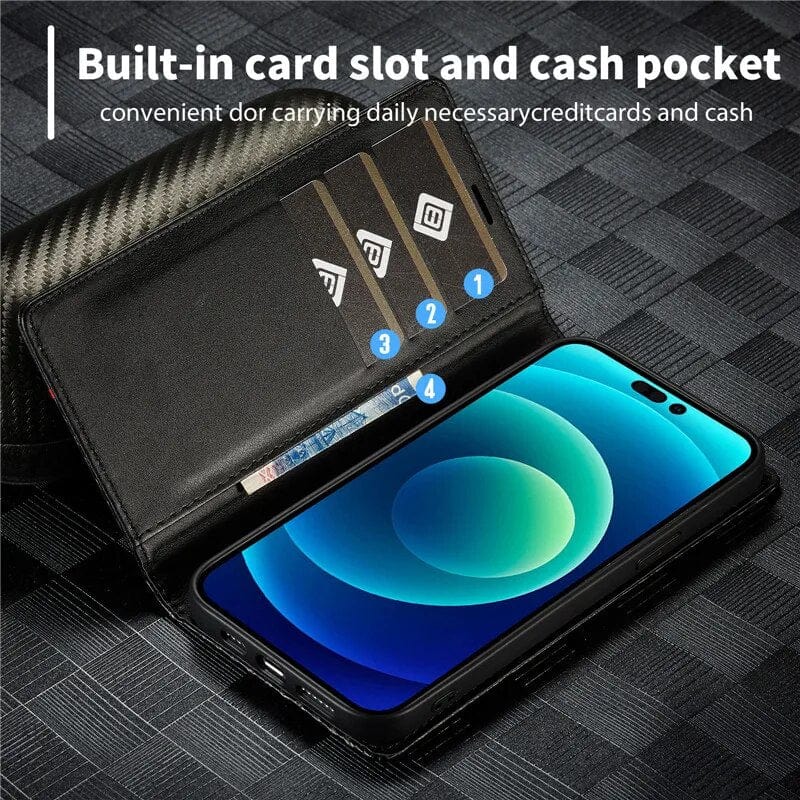 Junips | S23 Phone case | Card holder made of carbon fiber leather with magnetic closure