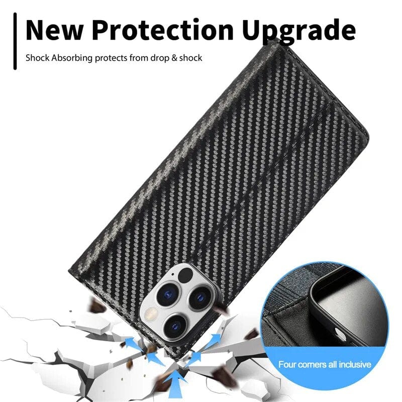 Junips | S23 Phone case | Card holder made of carbon fiber leather with magnetic closure